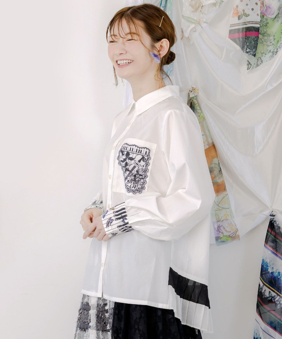 鍵盤柄切替シャツ-3