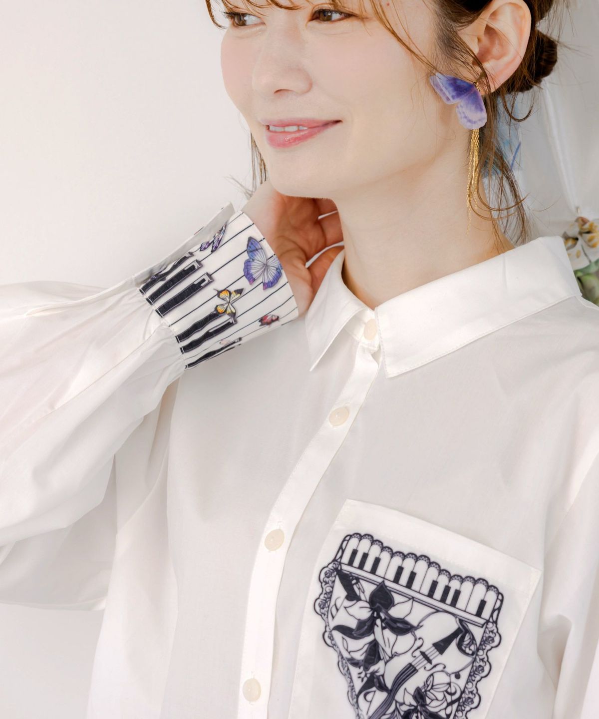 鍵盤柄切替シャツ-6