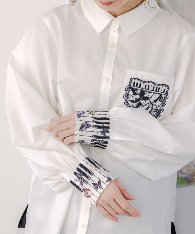 鍵盤柄切替シャツ-8