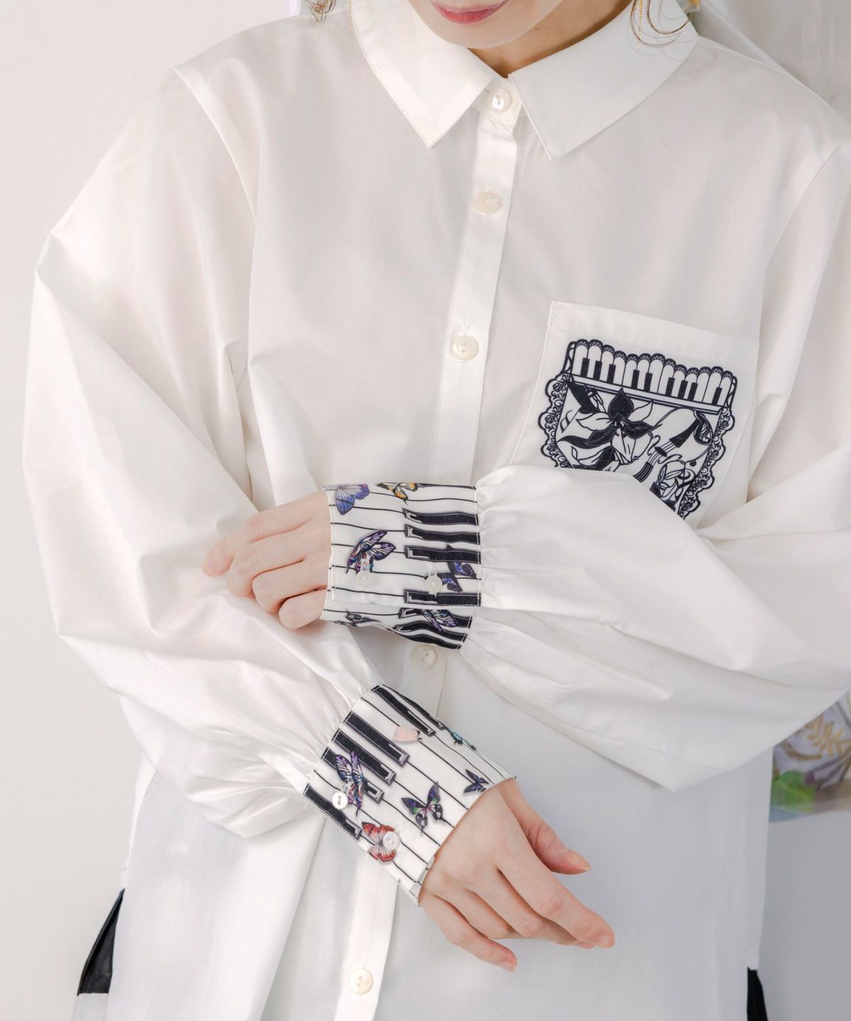 鍵盤柄切替シャツ-8