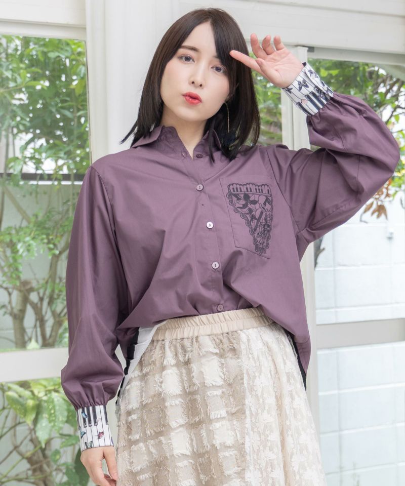 鍵盤柄切替シャツ-10