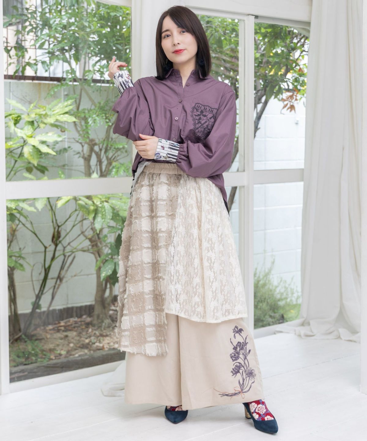 鍵盤柄切替シャツ-11