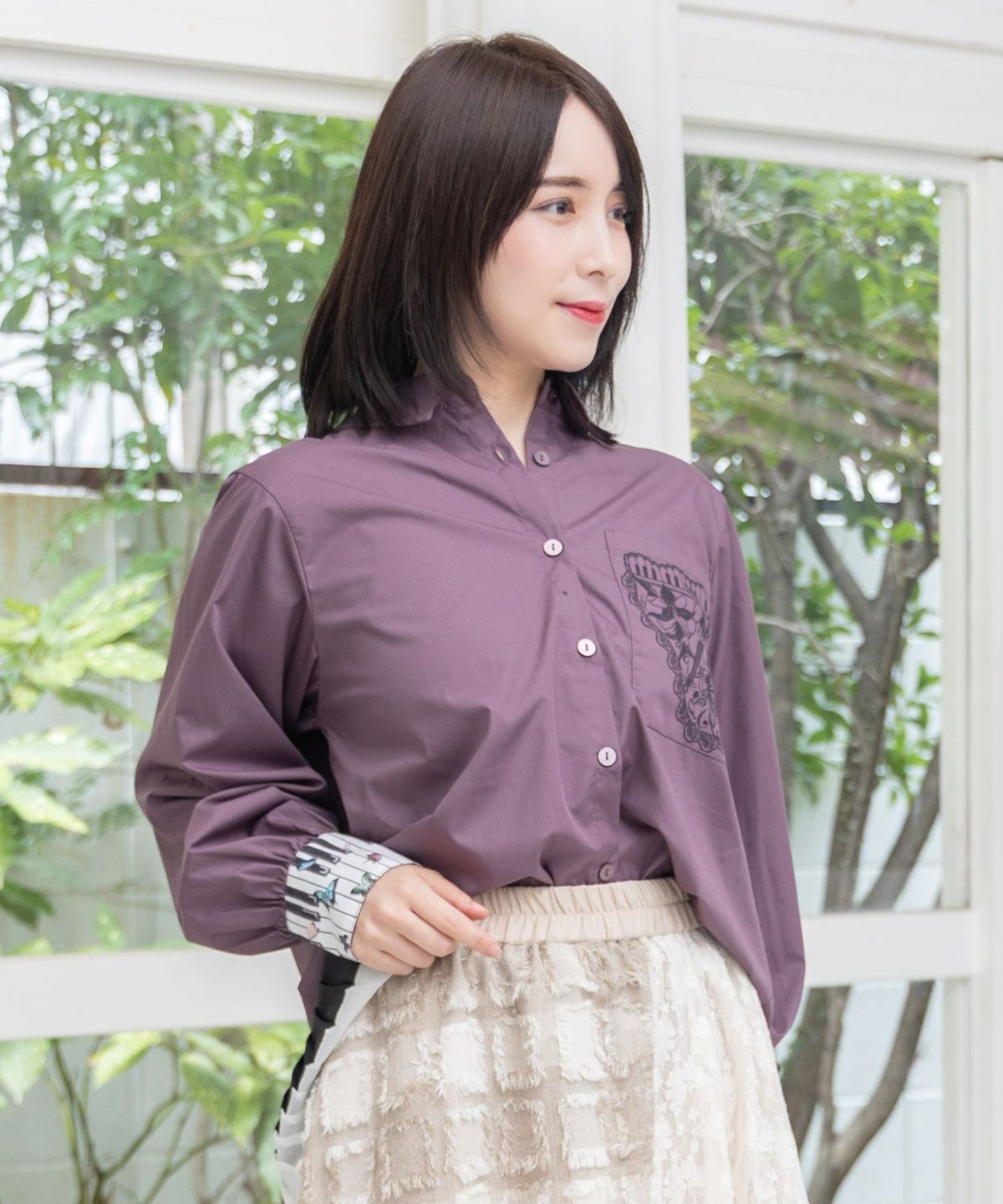 鍵盤柄切替シャツ-12