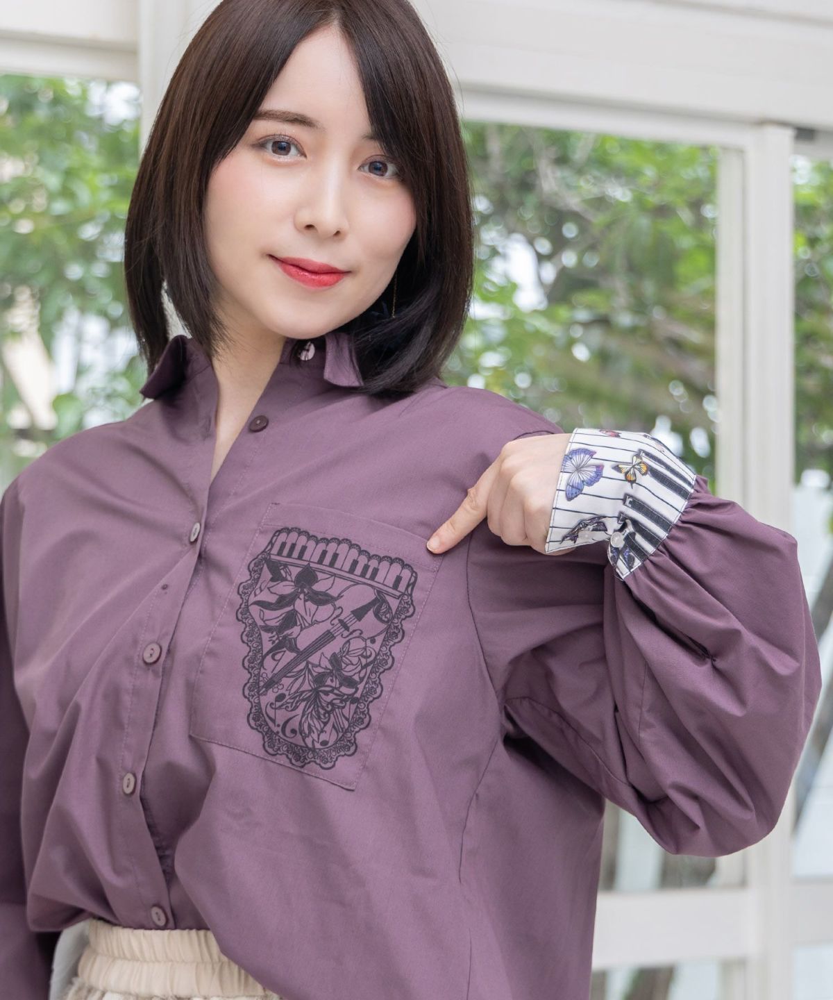 鍵盤柄切替シャツ-15