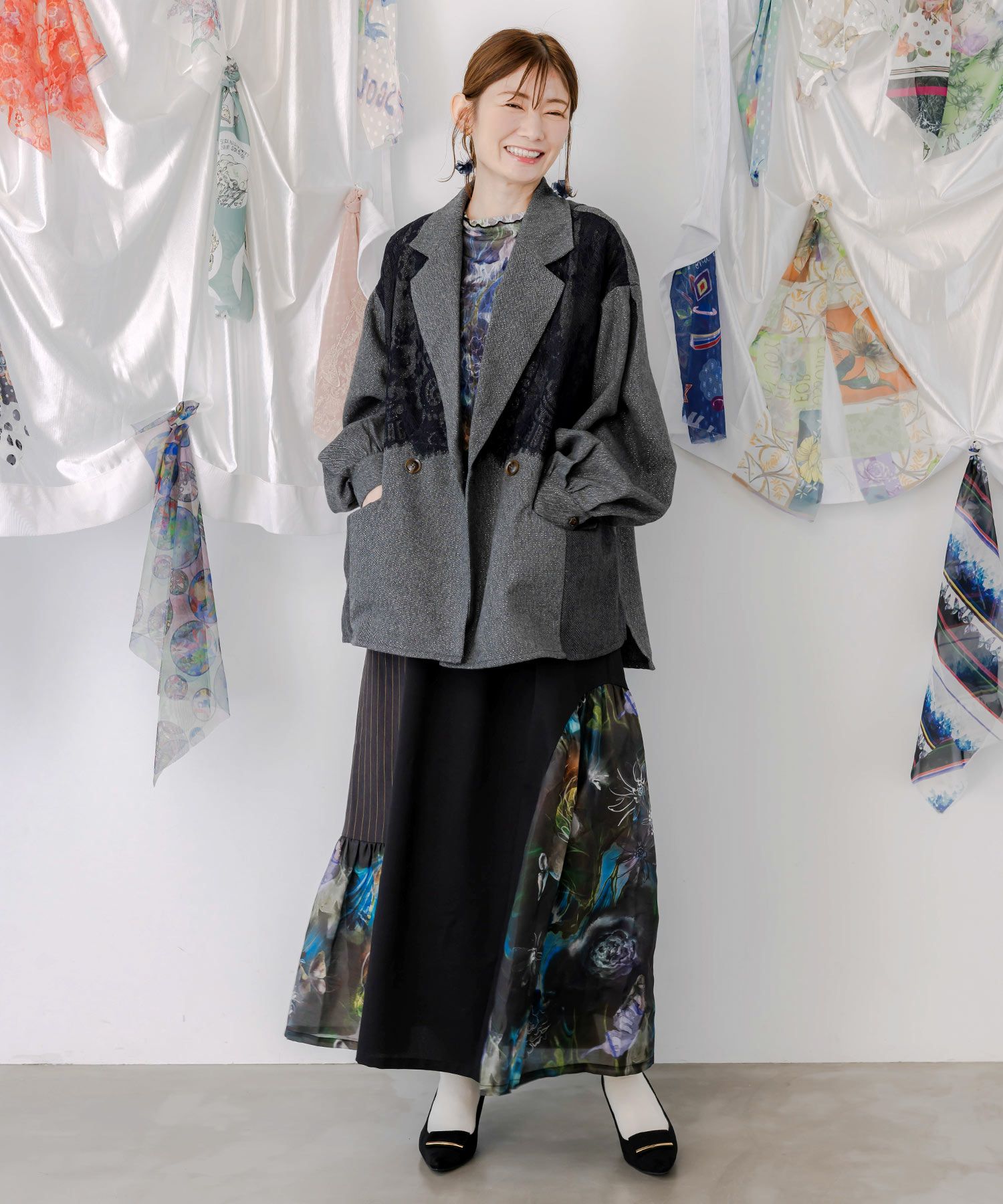 アート花柄チュールロンT-5