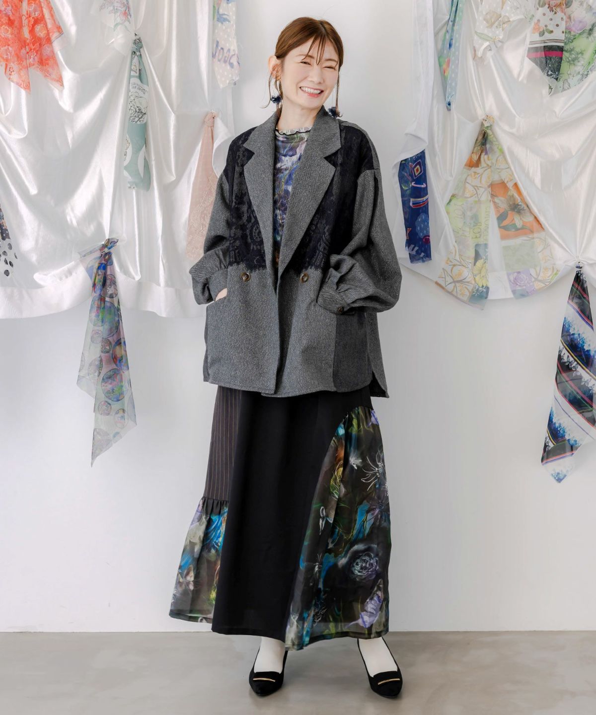 アート花柄チュールロンT-5