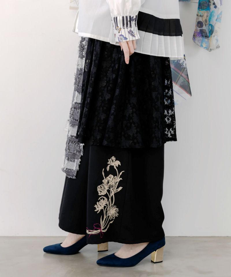 レース×チェック柄 異素材切替パンツ-4