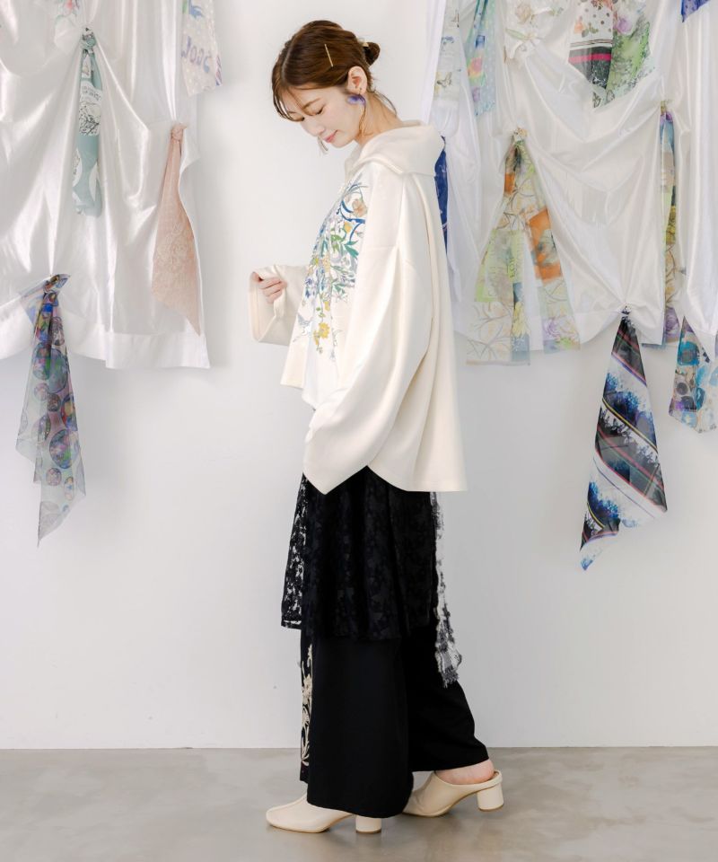 レース×チェック柄 異素材切替パンツ-5