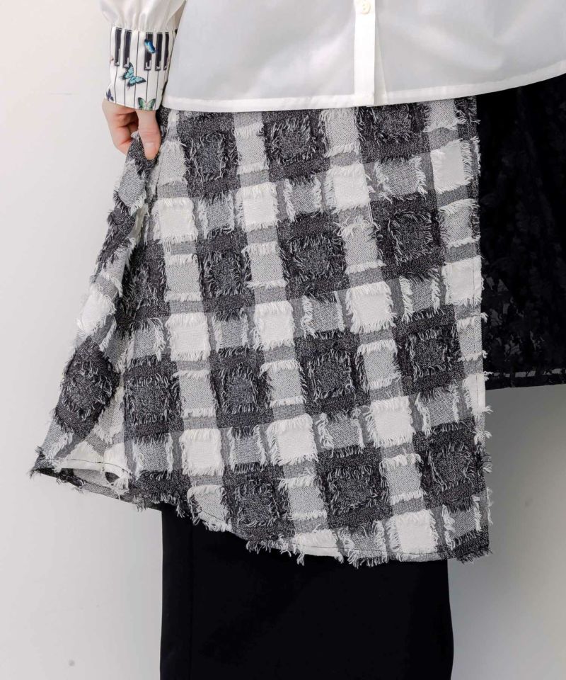 レース×チェック柄 異素材切替パンツ-8