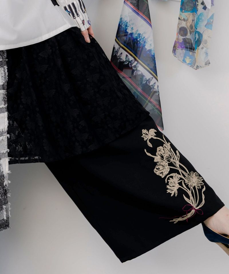 レース×チェック柄 異素材切替パンツ-9