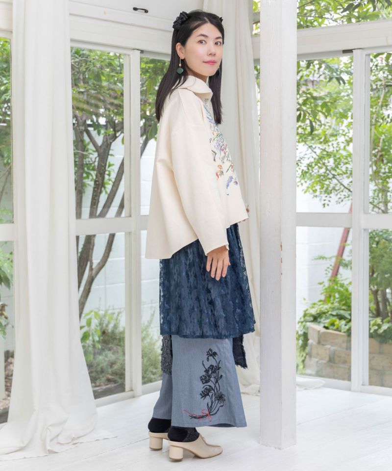 レース×チェック柄 異素材切替パンツ-14