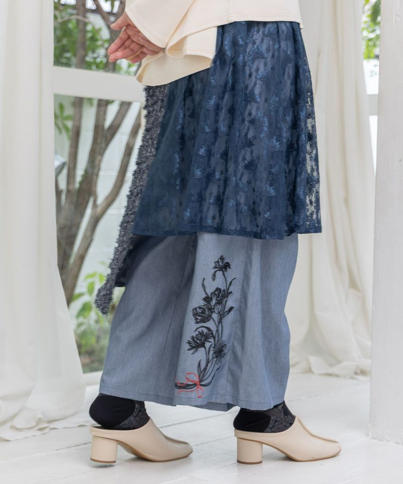 レース×チェック柄 異素材切替パンツ-15