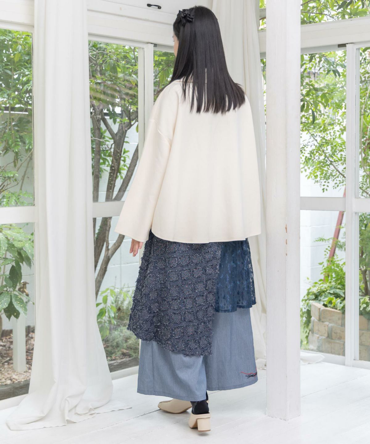 レース×チェック柄 異素材切替パンツ-16