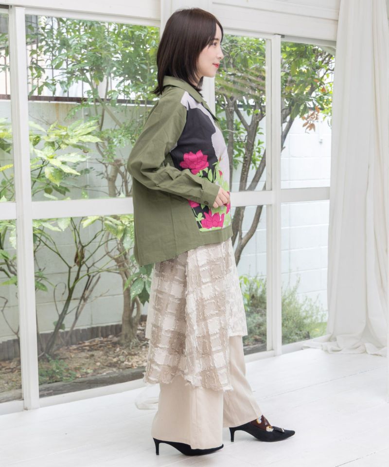 レース×チェック柄 異素材切替パンツ-19