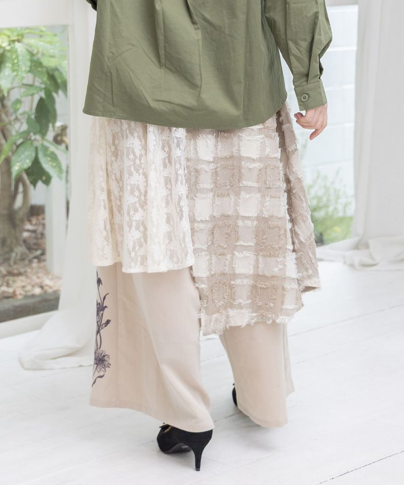 イズスカラー　 553230：レース×チェック柄 異素材切替パンツ 553230：レース×チェック柄 異素材切替パンツの通販-ScoLar