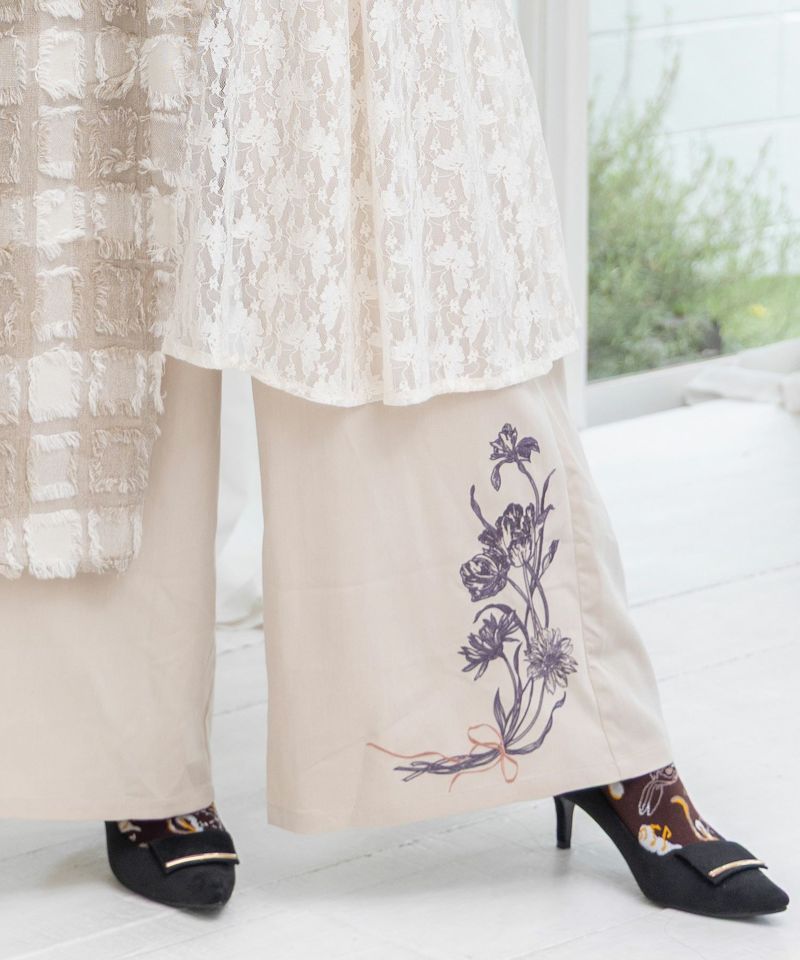 レース×チェック柄 異素材切替パンツ-21