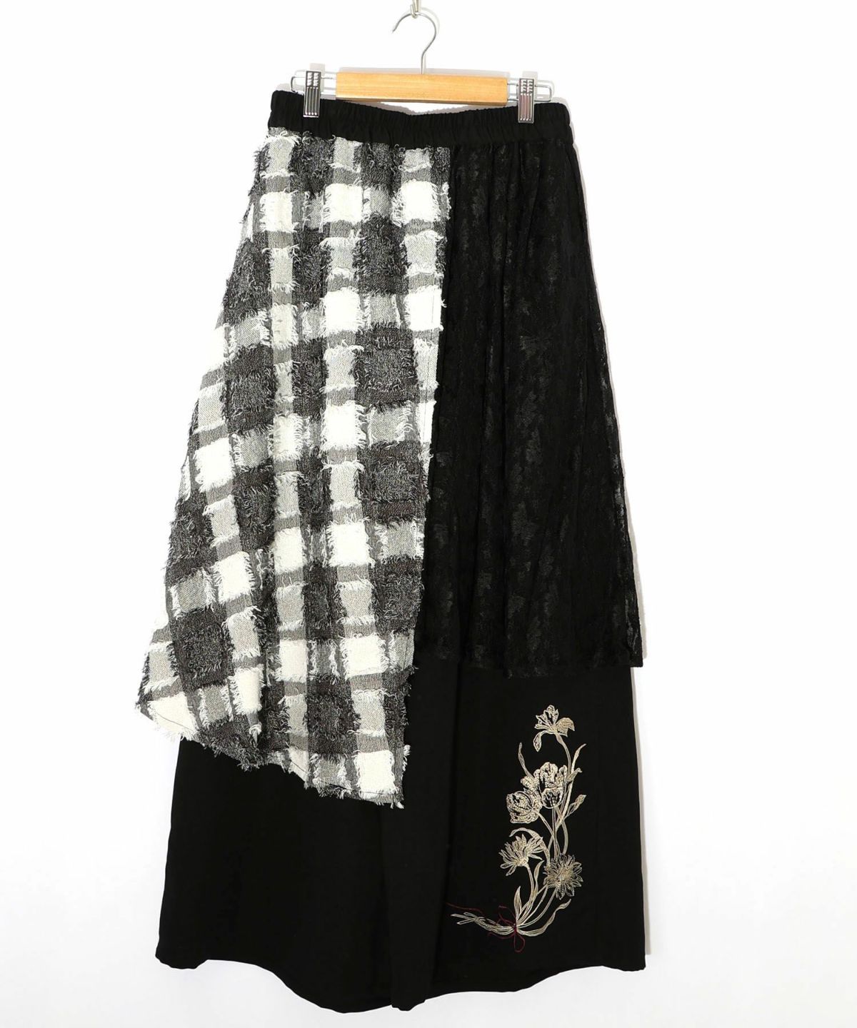 レース×チェック柄 異素材切替パンツ-22