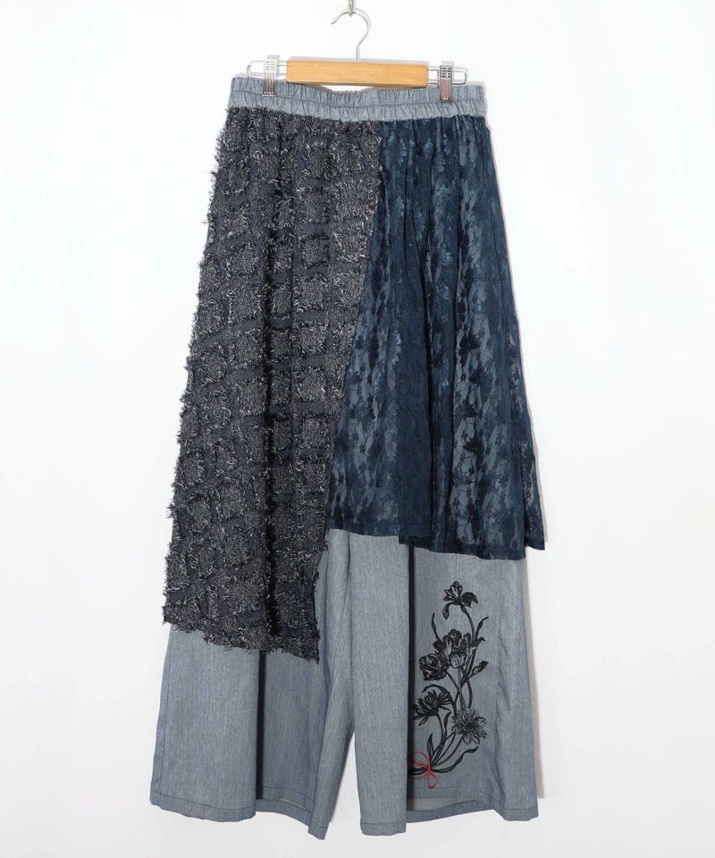 レース×チェック柄 異素材切替パンツ-24