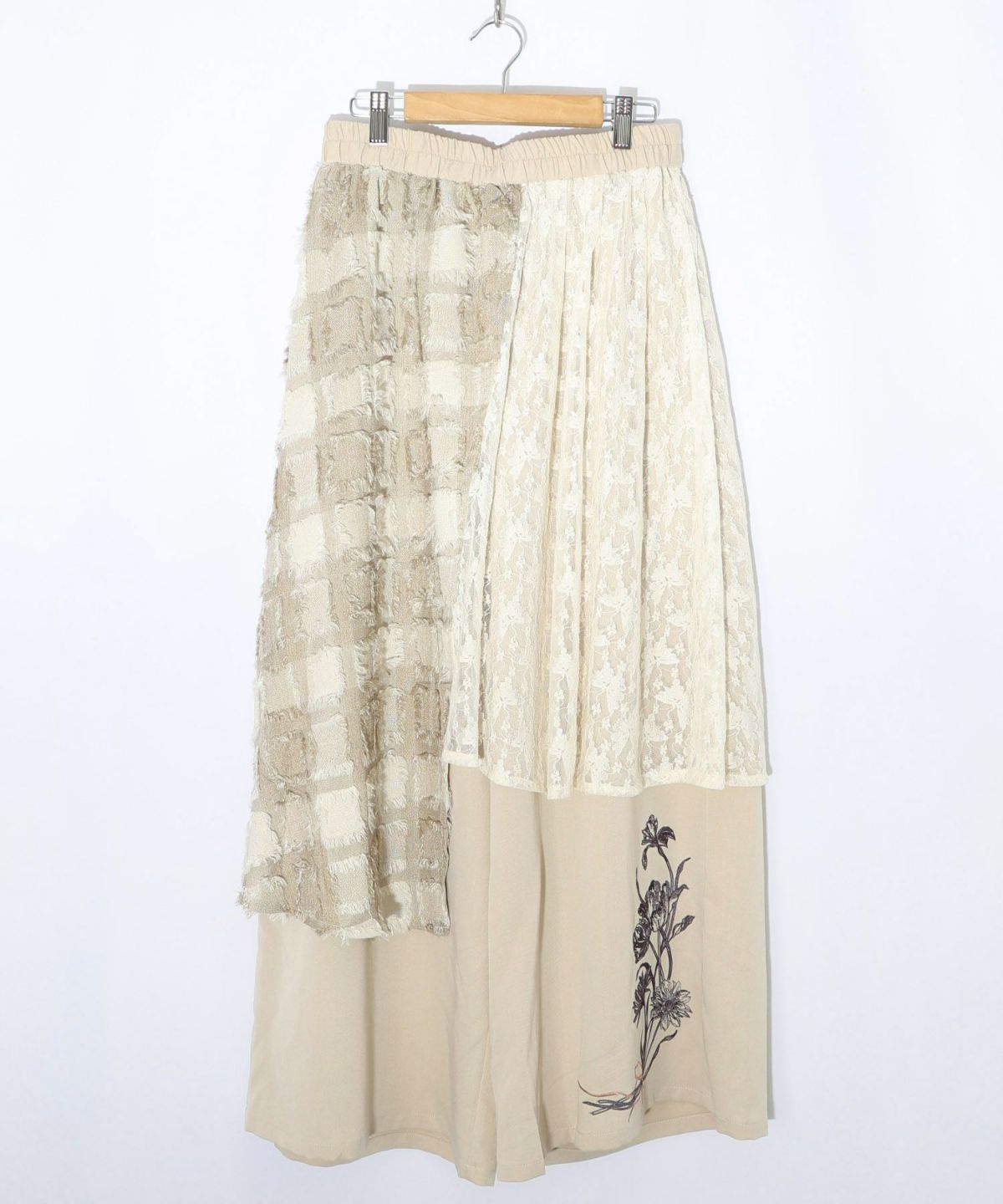 レース×チェック柄 異素材切替パンツ-26