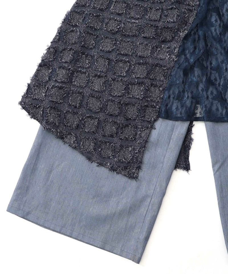 レース×チェック柄 異素材切替パンツ-29