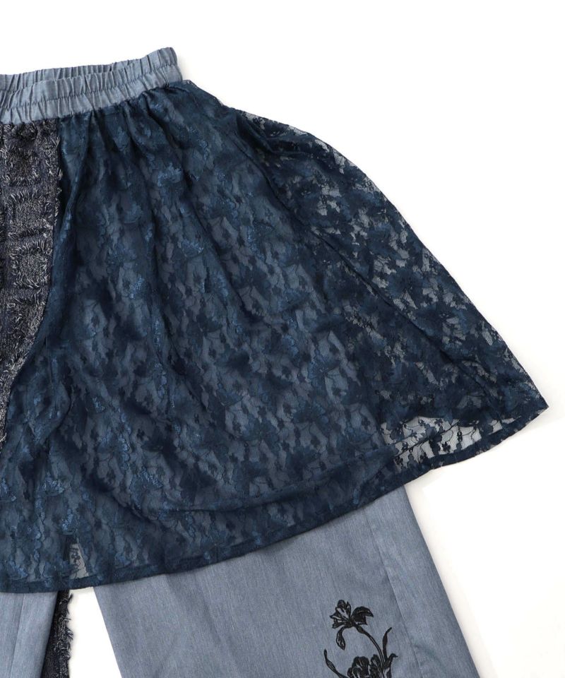 レース×チェック柄 異素材切替パンツ-30