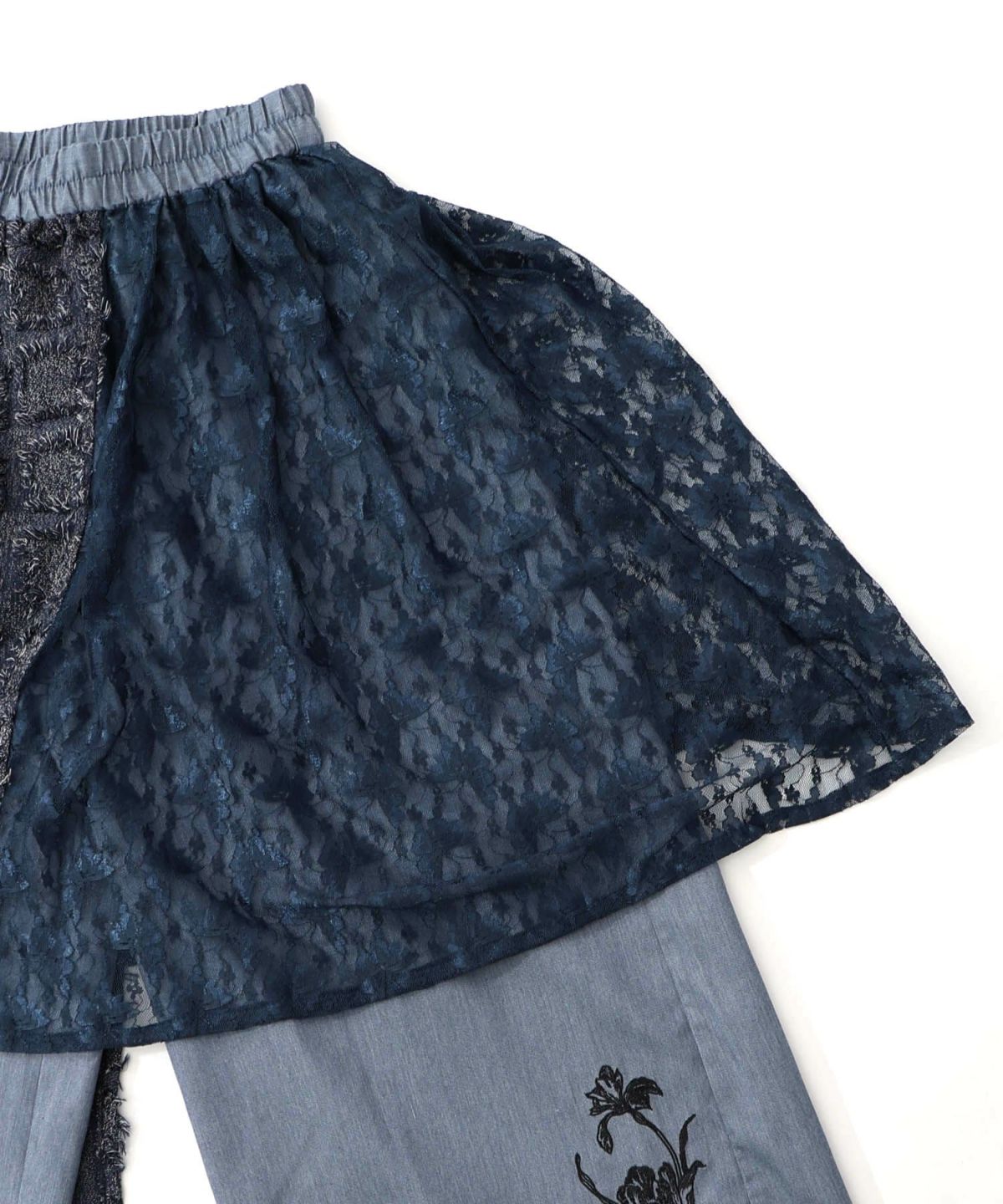 レース×チェック柄 異素材切替パンツ-30