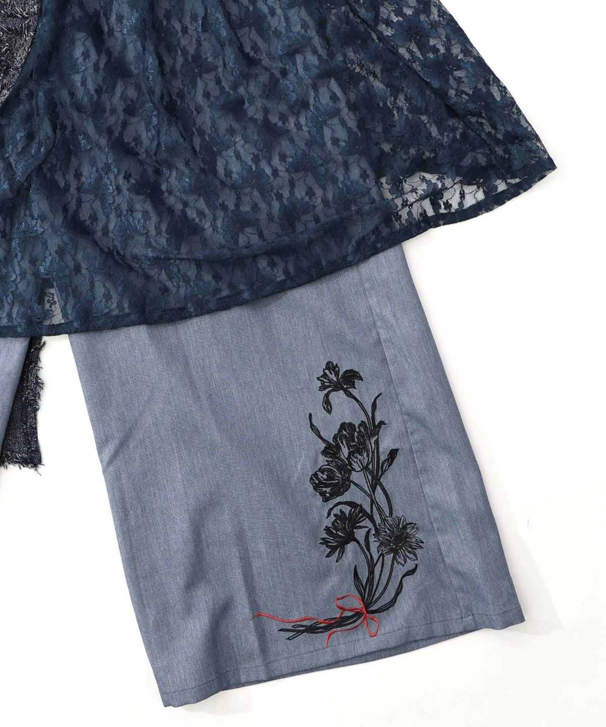 レース×チェック柄 異素材切替パンツ-31