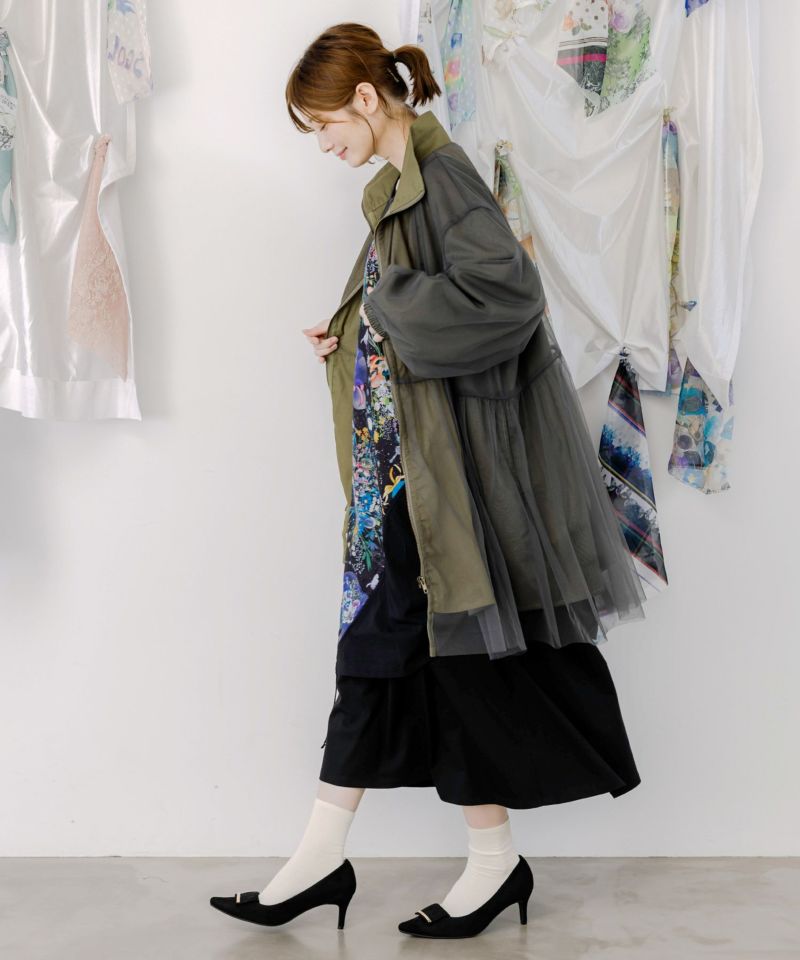 553228：花蝶刺繍チュール重ねロングブルゾンの通販-ScoLar