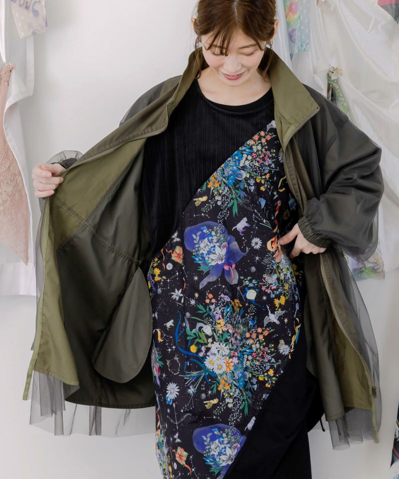 花蝶刺繍チュール重ねロングブルゾン-6