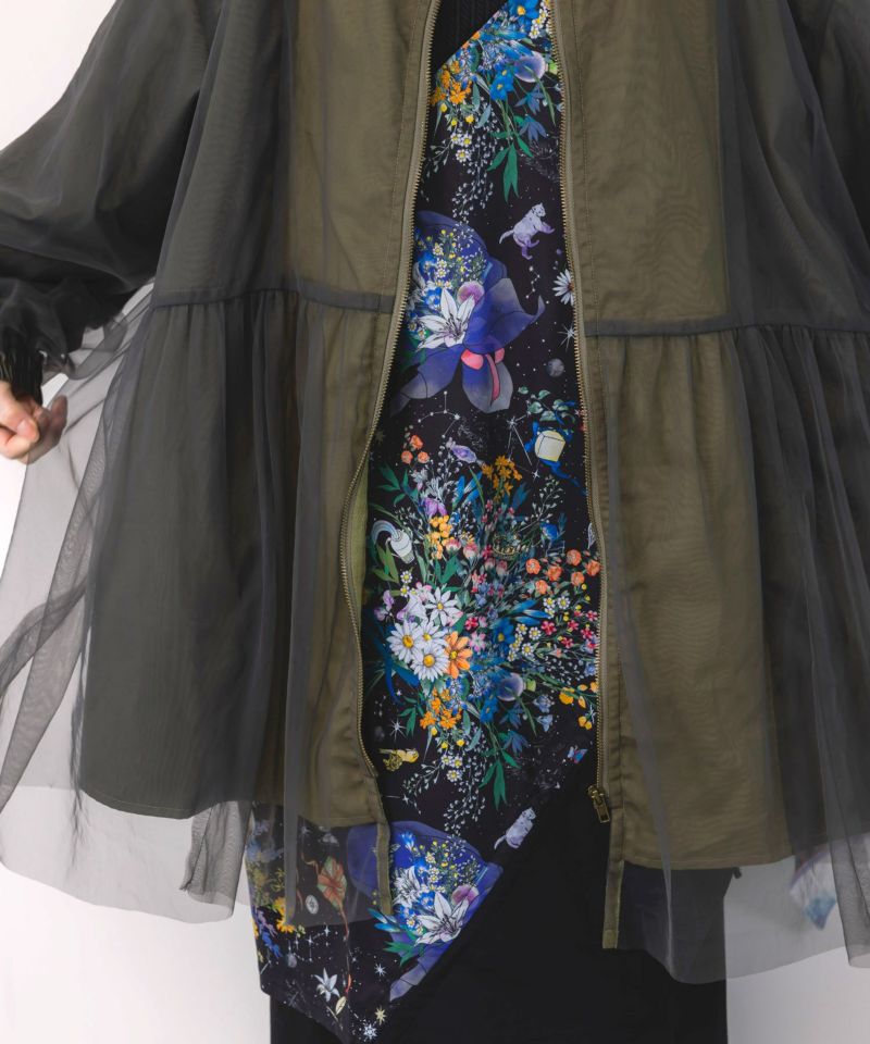 花蝶刺繍チュール重ねロングブルゾン-8