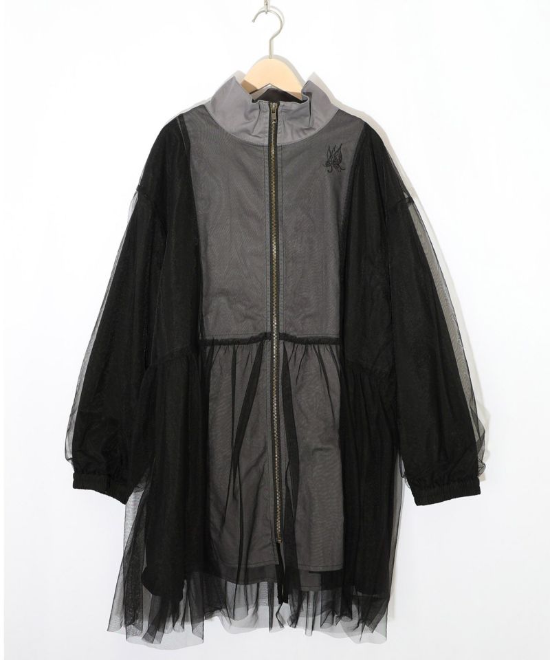 花蝶刺繍チュール重ねロングブルゾン-10