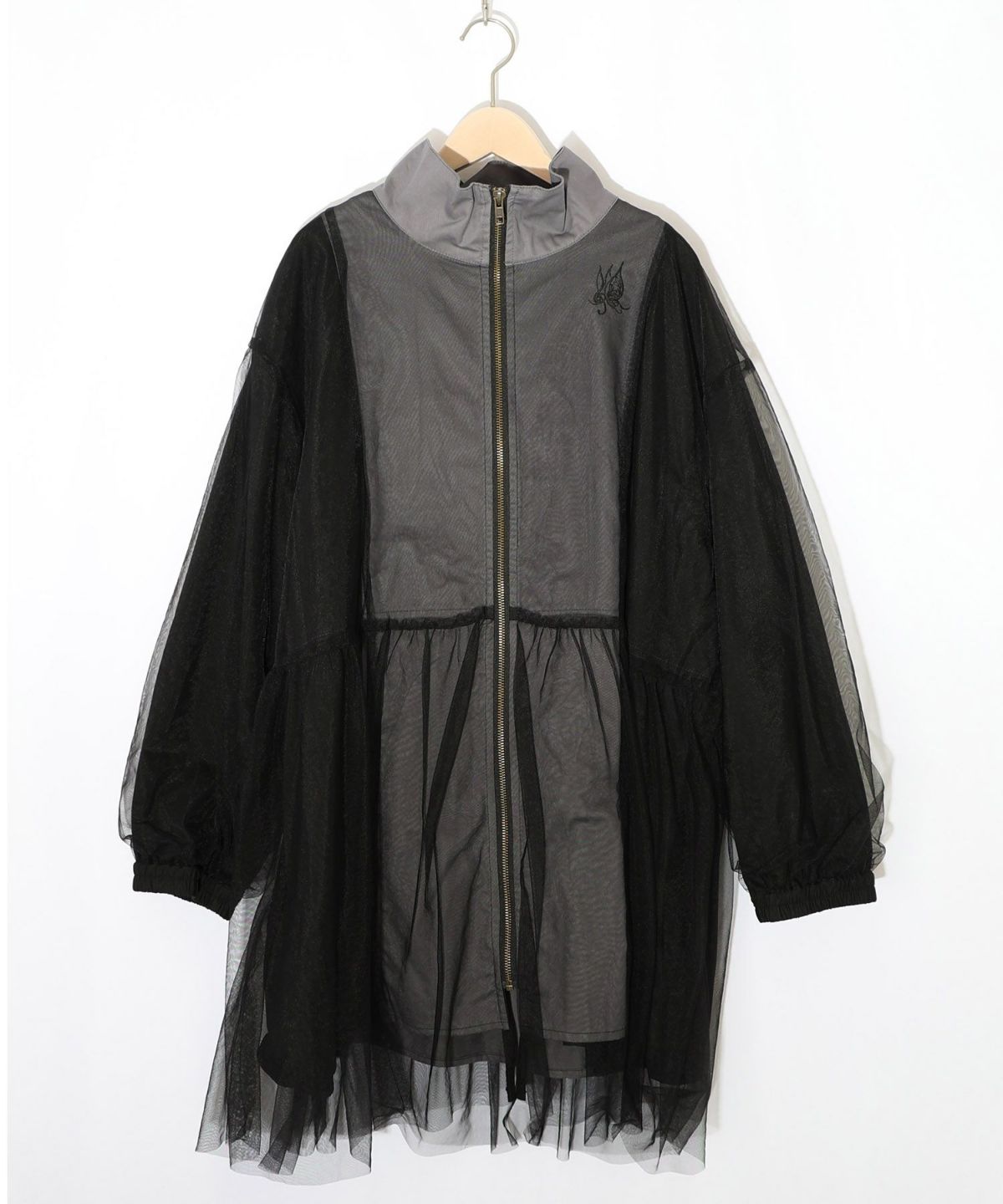 花蝶刺繍チュール重ねロングブルゾン-10