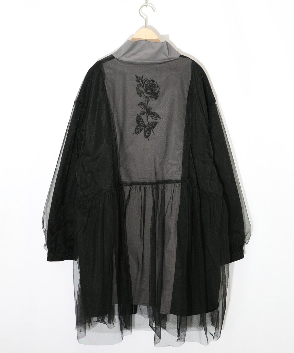 花蝶刺繍チュール重ねロングブルゾン-11