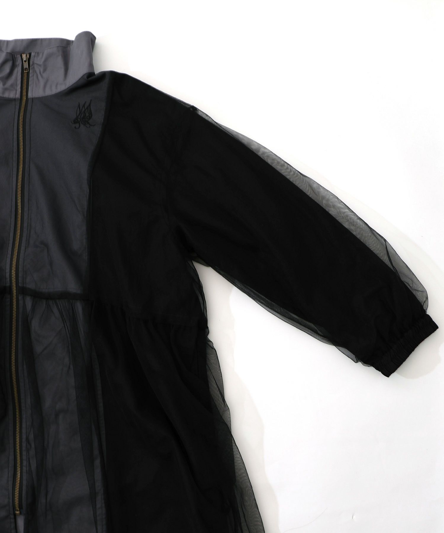 553228：花蝶刺繍チュール重ねロングブルゾンの通販-ScoLar