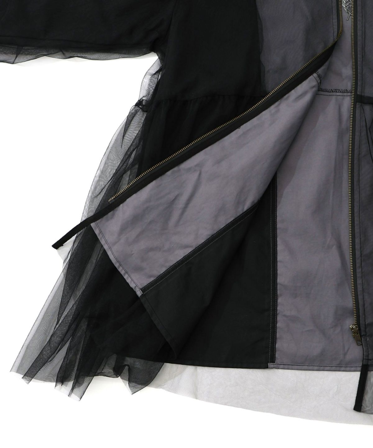 花蝶刺繍チュール重ねロングブルゾン-19