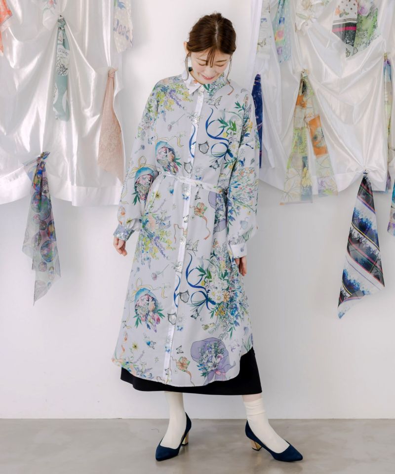 星座と花束柄シャツワンピース-1