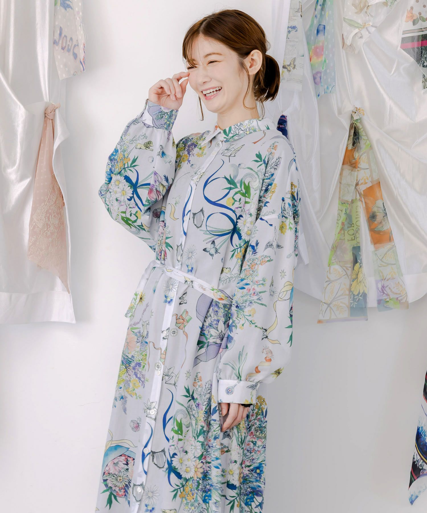 星座と花束柄シャツワンピース-2