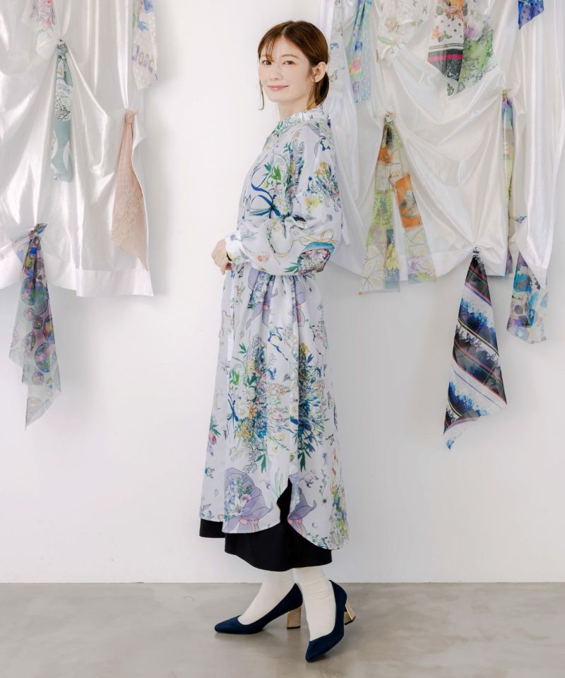 星座と花束柄シャツワンピース-3