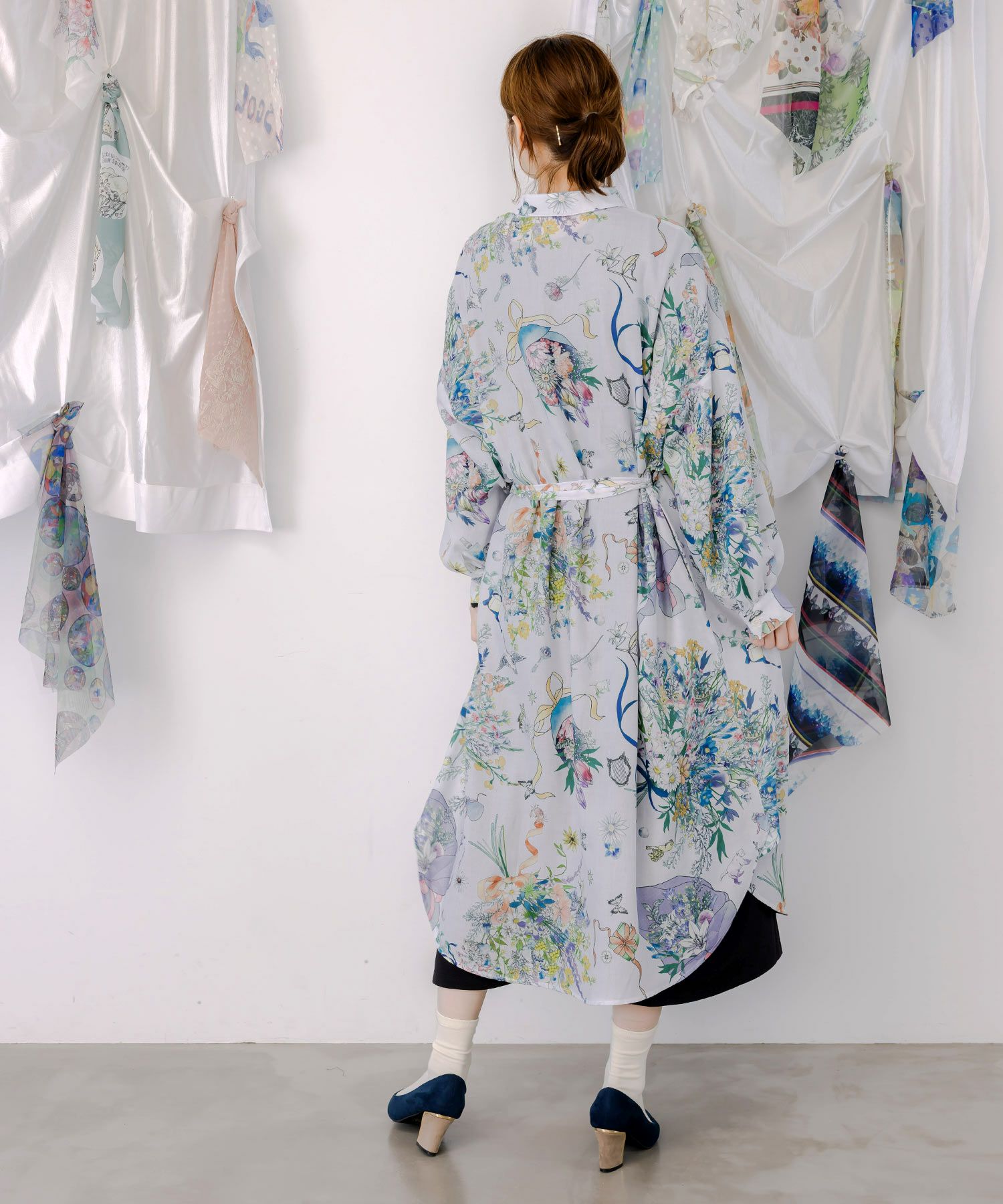 星座と花束柄シャツワンピース-4