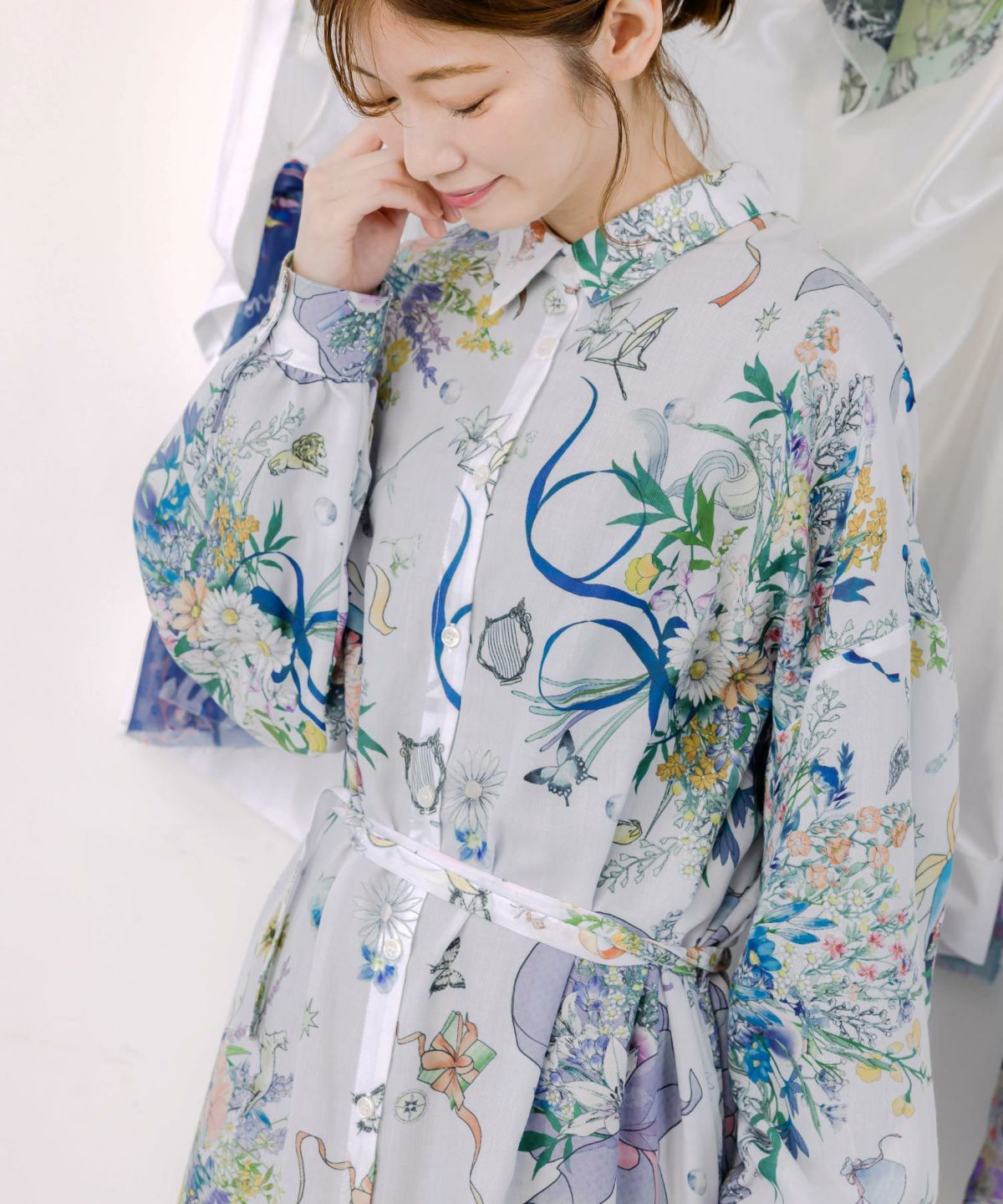 星座と花束柄シャツワンピース-6