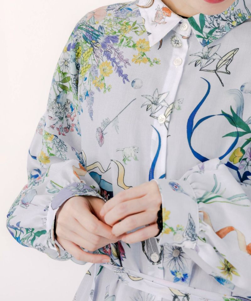 星座と花束柄シャツワンピース-7