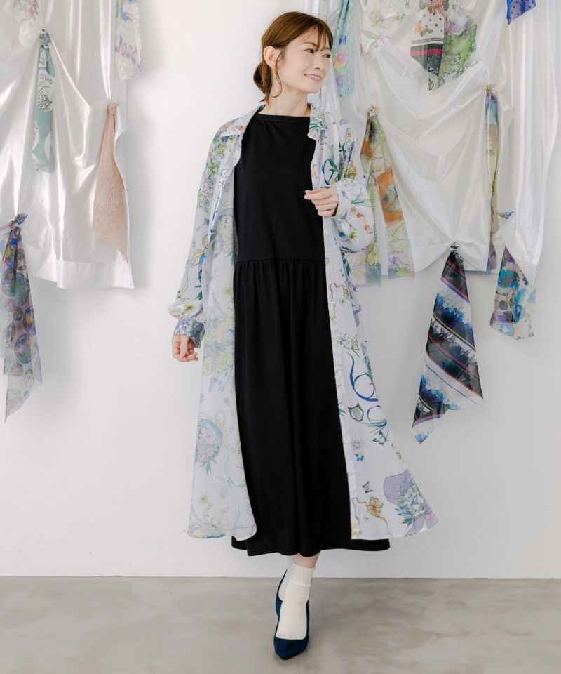 星座と花束柄シャツワンピース-9