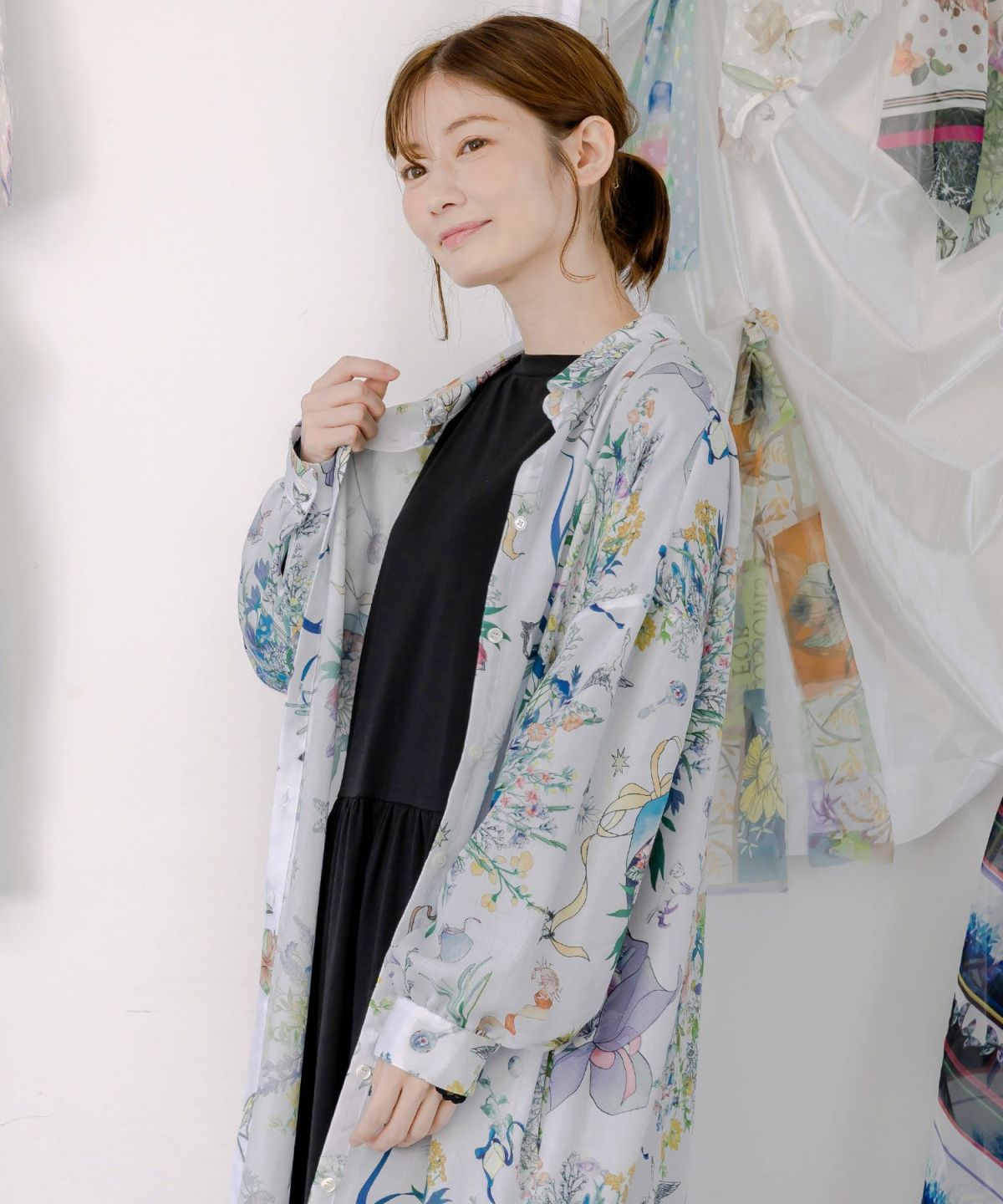 星座と花束柄シャツワンピース-10