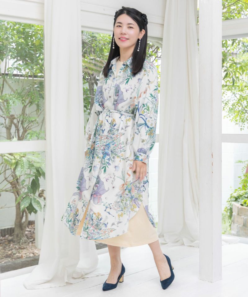 553224：星座と花束柄シャツワンピースの通販-ScoLar