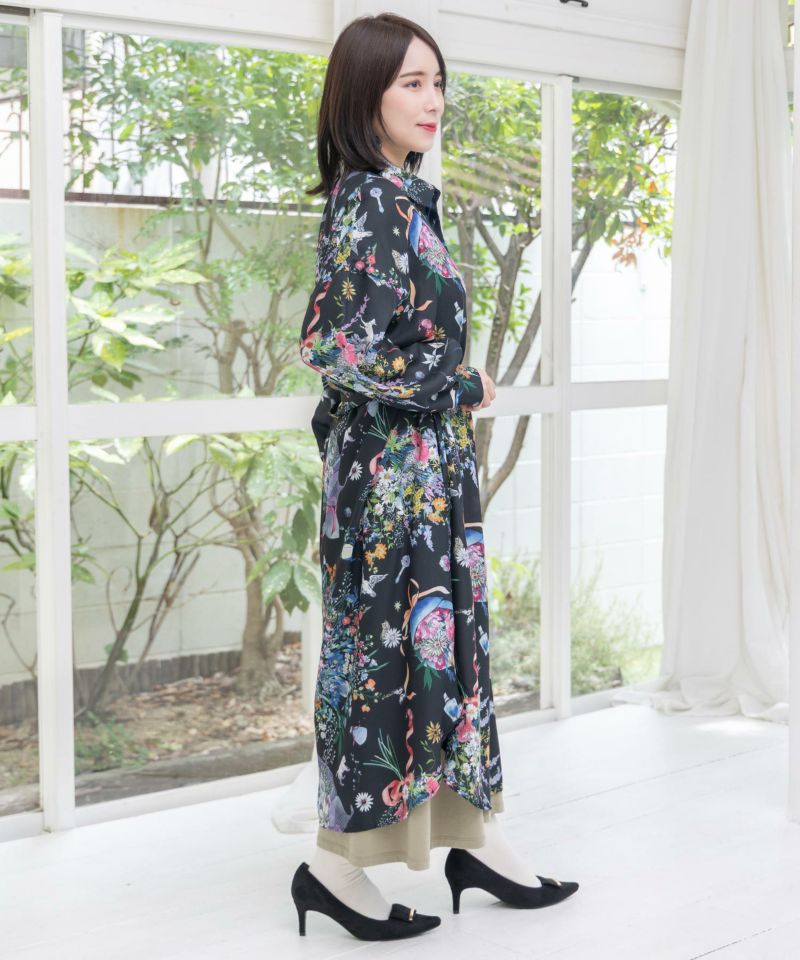 星座と花束柄シャツワンピース-15
