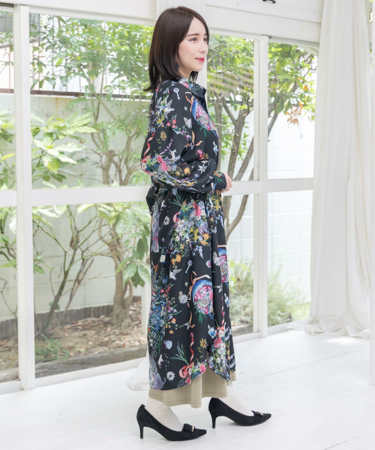 星座と花束柄シャツワンピース-15