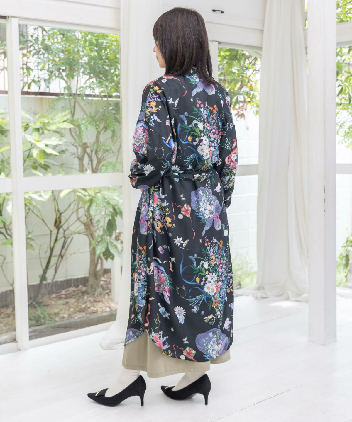 星座と花束柄シャツワンピース-16