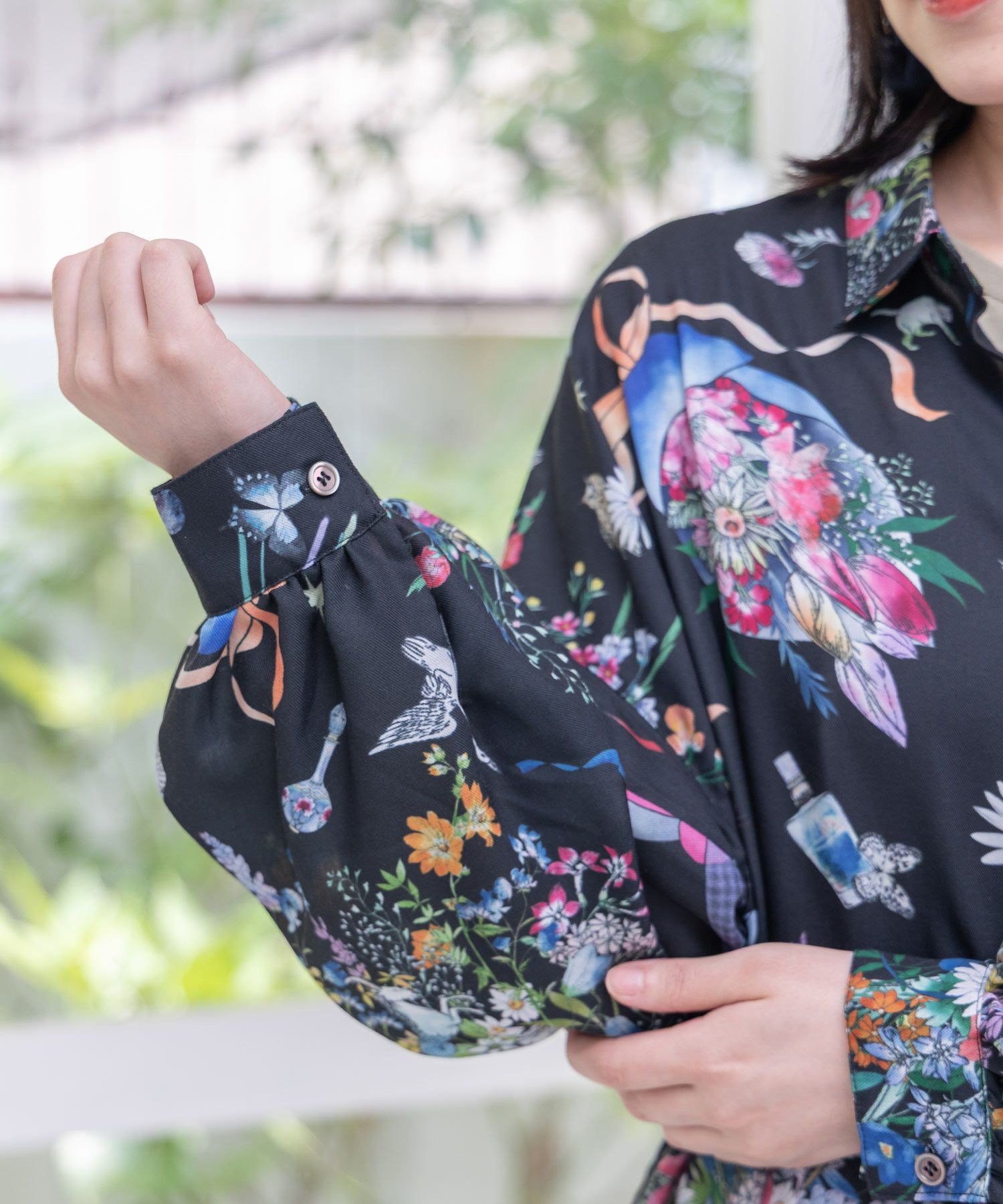 星座と花束柄シャツワンピース-17