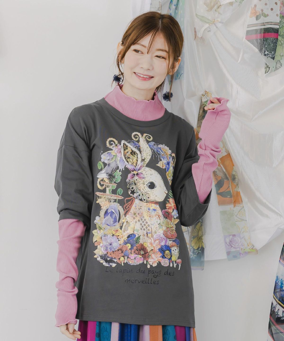 不思議の国のうさぎレイヤード風ロンT-1