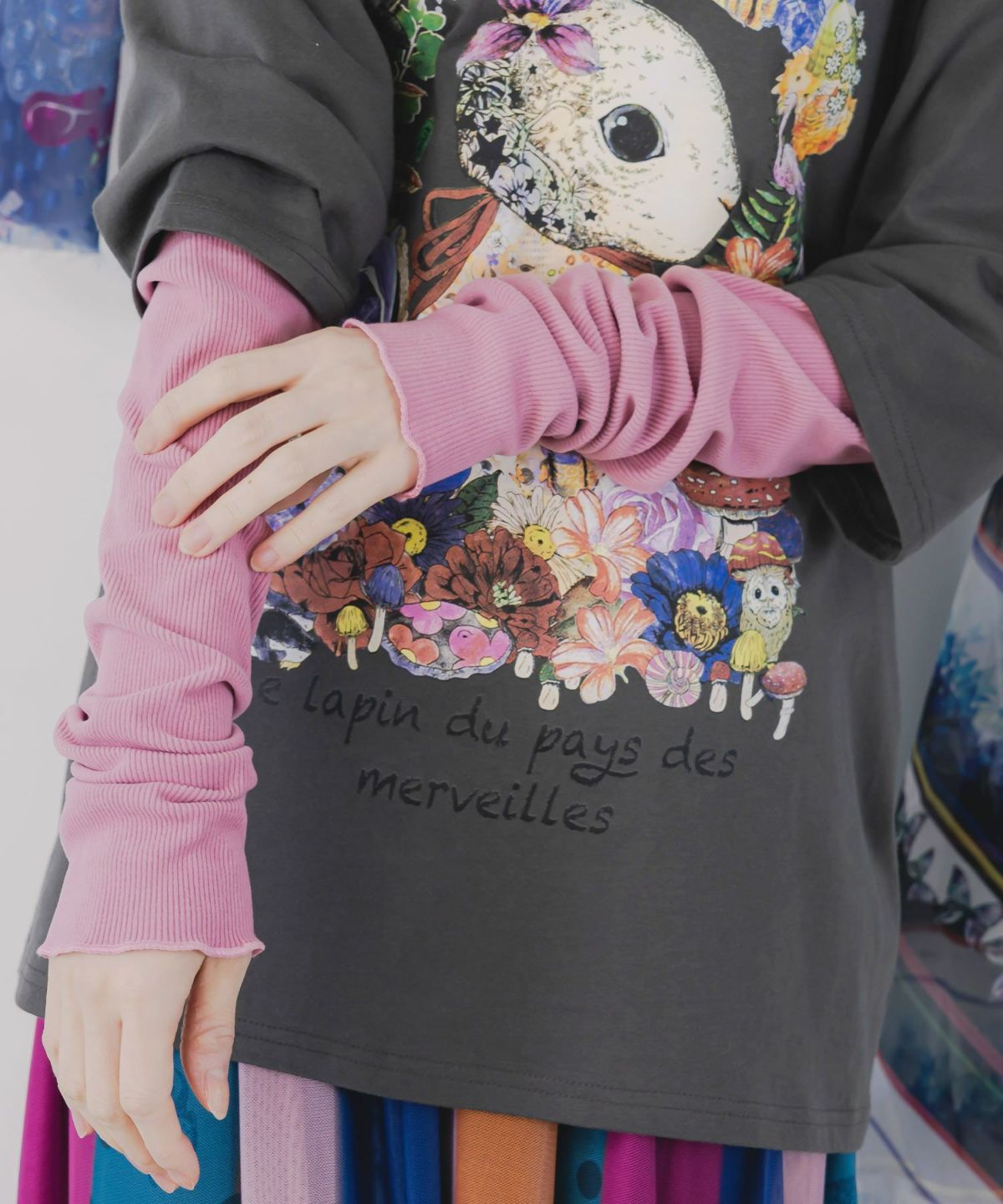 不思議の国のうさぎレイヤード風ロンT-7